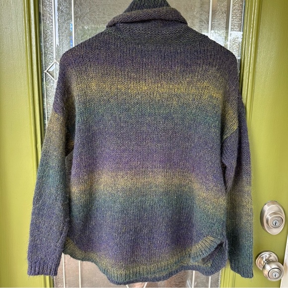 Wool blend Medium Shawl Collar Cable Knit Pullover Sweater Multicolor Ombre Cozy - Picture 9 of 9